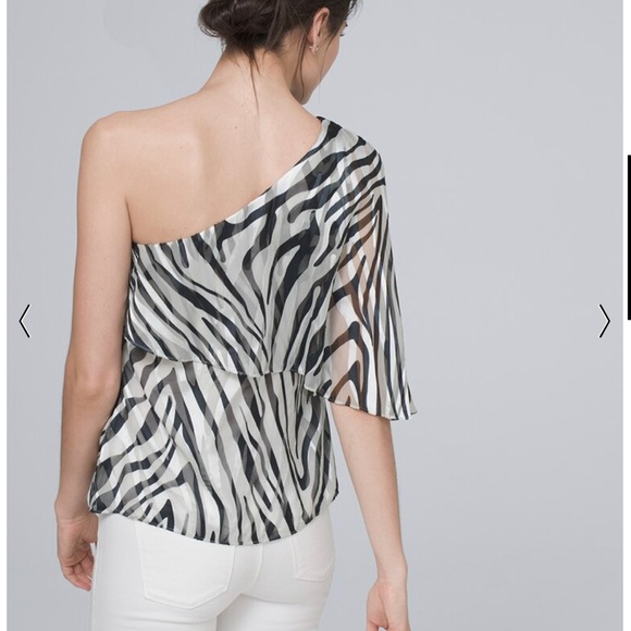 EUC White House Black Market Zebra One Shoulder Blouse - Picture 5 of 9